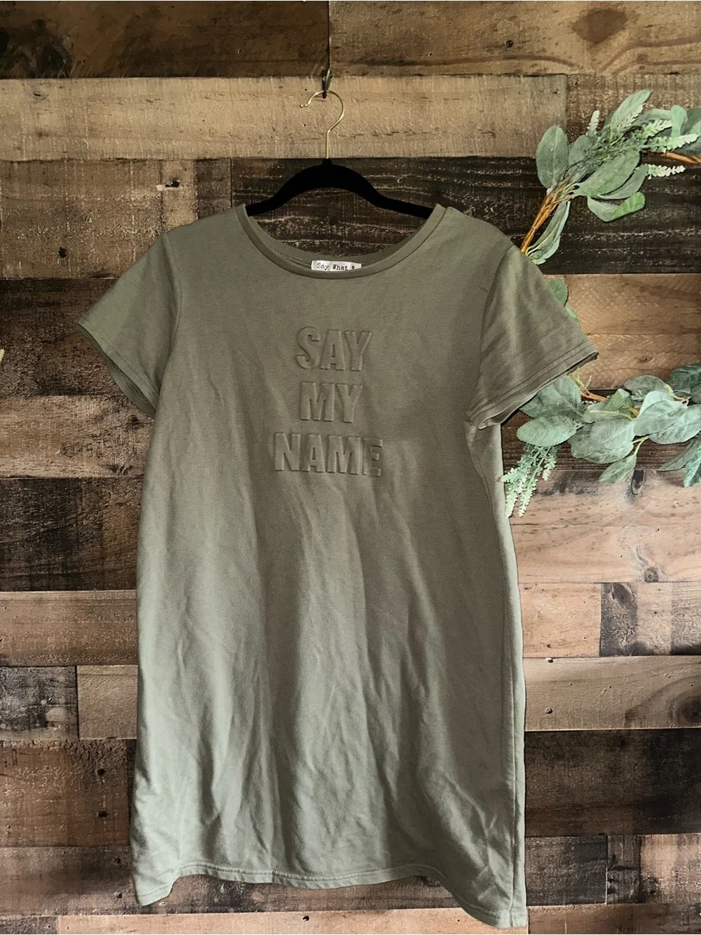 Say My Name Olive Graphic Tee Dress - Women’s Large